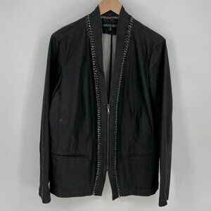 Lafayette 148 Womens Chain Detail Denim Jacket Blazer Size 16 Black